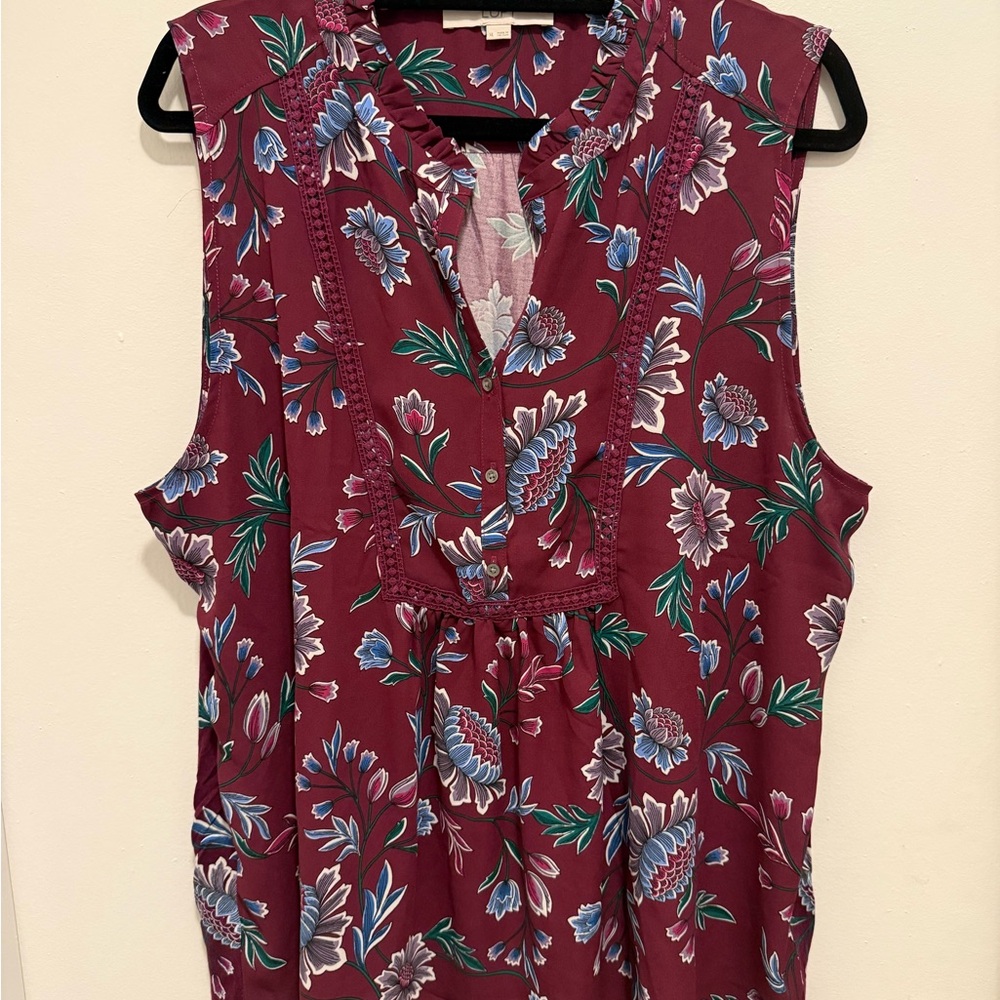 LOFT Burgundy Floral Sleeveless V-Neck Camisole